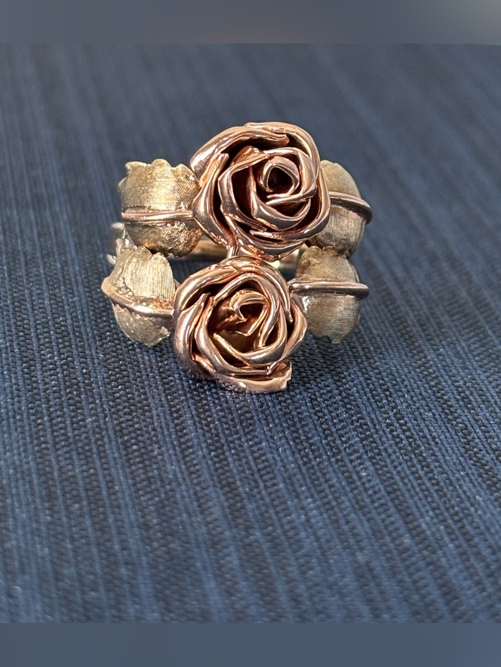 Vintage Estate 14k Floral Rose & Yellow Gold Rose Ring